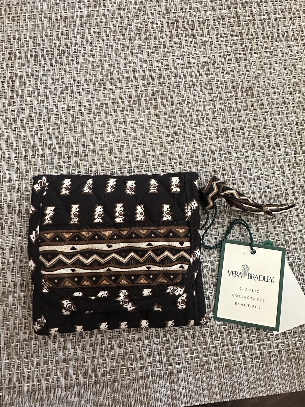 Vera Bradley Black and Brown Quilted Fold-Over Cosmetic Pouch